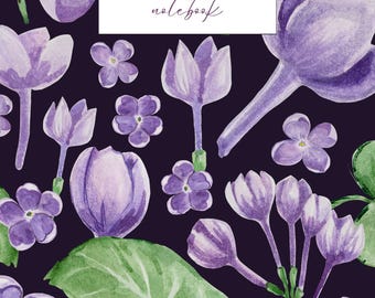 Cuaderno digital floral con hojas rayadas, diario para tomar notas, material escolar, regalo para estudiantes o escritores, diseño floral morado
