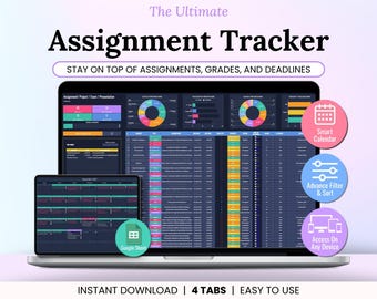 Assignment Tracker Spreadsheet Dark Mode Student Planner Google Sheets Academic Calendar Exam Homework Assessment Tracker Study Planner