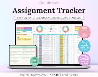 Assignment Tracker Spreadsheet Student Planner Google Sheets Academic Calendar Exam Homework Assessment Tracker Study Planner