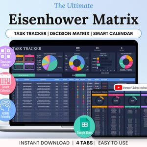 Matrice decisionale di Eisenhower, Google Sheets Planner, Modalità scura, Foglio di calcolo per la definizione delle priorità delle attività, Urgente, Importante, ADHD