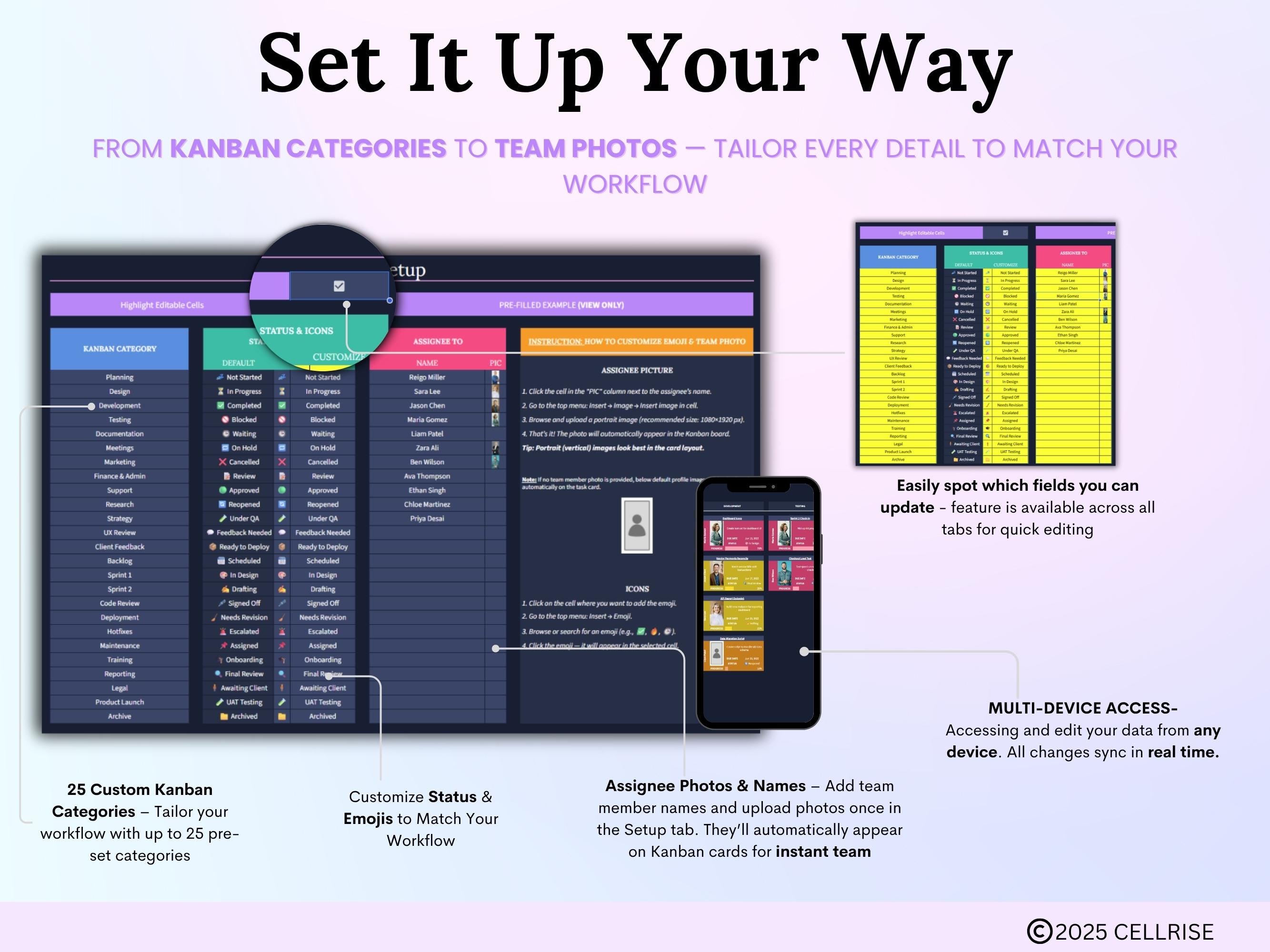 Kanban Board Spreadsheet Task Tracker Google Sheets Project Management ...