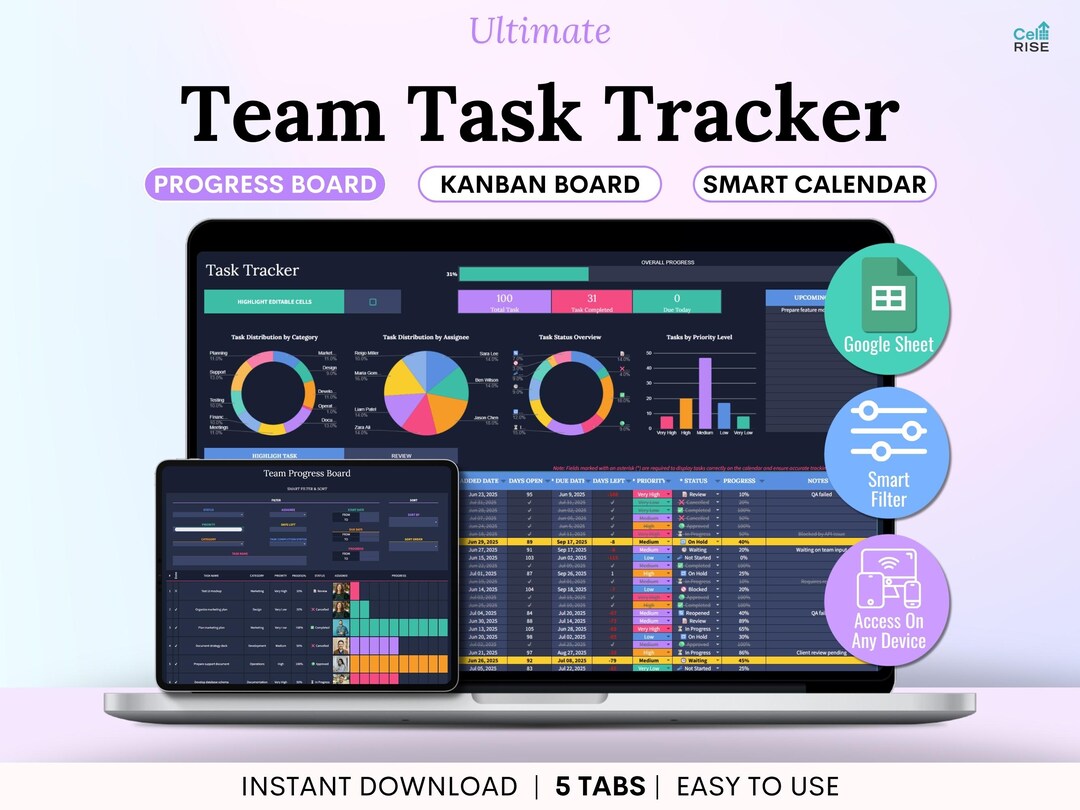 Team Task Tracker Google Sheets Kanban Board Template for Small ...