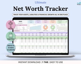 Net Worth Tracker Spreadsheet for Google Sheets Assets & Liabilities Calculator Personal Net Worth Dashboard Finance Planning Template