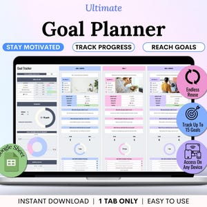 Suivi d'objectifs Google Sheets Planificateur d'objectifs Feuille de calcul SMART Suivi des résolutions du Nouvel An Objectif Modèle de suivi des objectifs Tableau de visualisation annuel 2026
