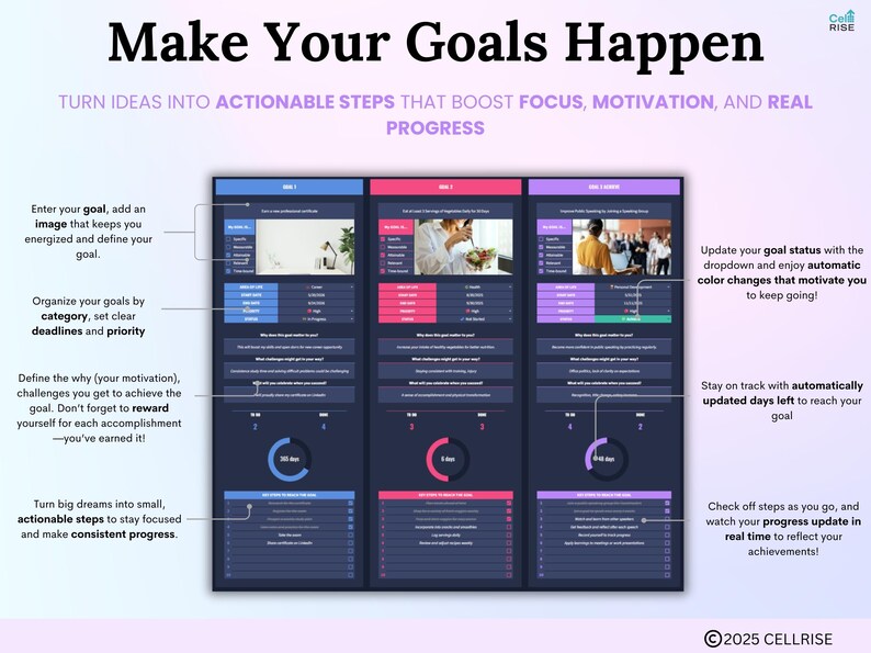Goal Tracker Google Sheets Dark Mode Goal Planner Spreadsheet SMART New ...