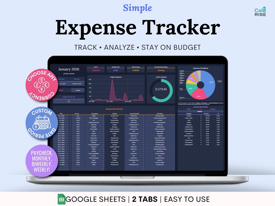 Expense Tracker Spreadsheet Dark Mode Monthly Spending Tracker Google ...