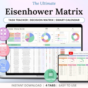 Eisenhower Decision Matrix Google Sheets Planner Task Prioritization Spreadsheet Urgent Important ADHD