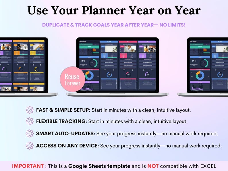 Goal Tracker Google Sheets Dark Mode Goal Planner Spreadsheet SMART New ...