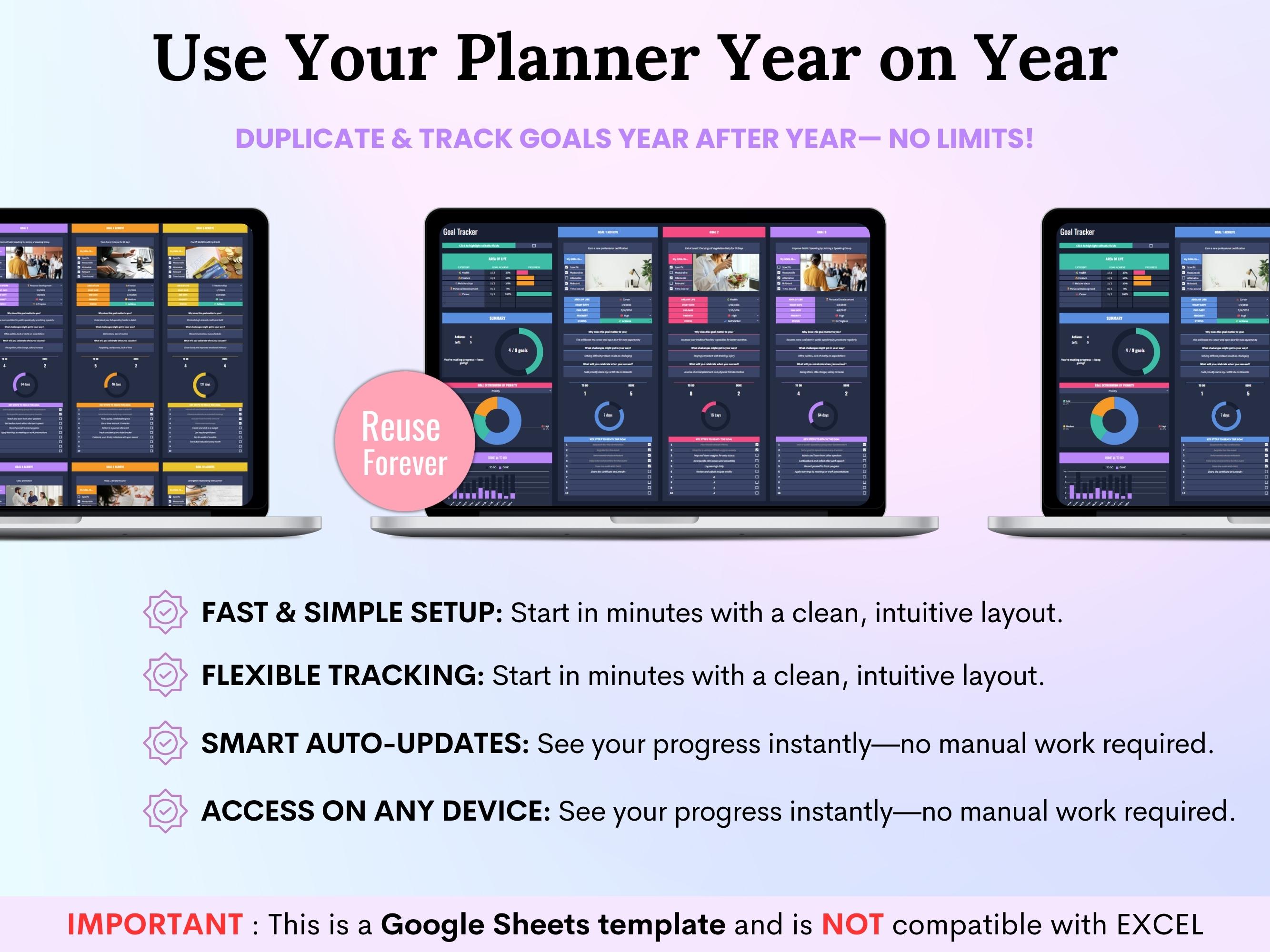 Goal Tracker Google Sheets Dark Mode Goal Planner Spreadsheet SMART New ...