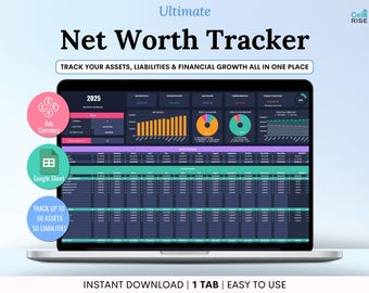 Net Worth Tracker for Google Sheets Dark Mode Assets & Liabilities Calculator Personal Net Worth Dashboard Finance Planning Template