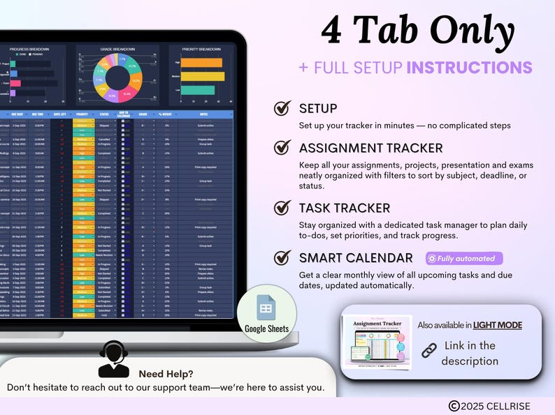 Assignment Tracker Spreadsheet Dark Mode Student Planner Google Sheets ...