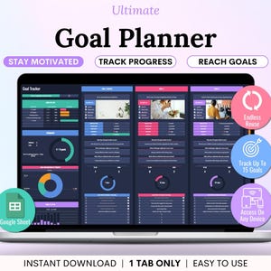 Goal Tracker Google Spreadsheets Donkere modus Doelplanner Spreadsheet SMART Nieuwjaarsresolutie Tracker Doelen stellen Jaarlijks Vision Board 2026