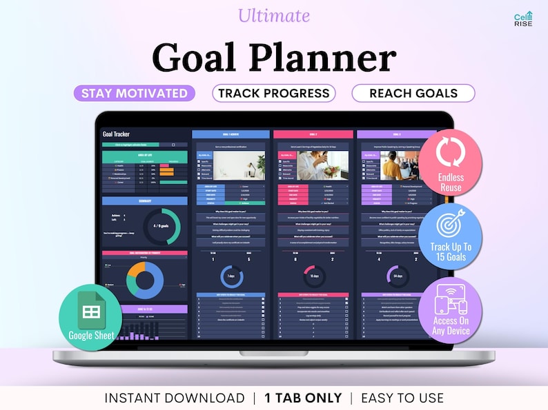 Goal Tracker Google Sheets Dark Mode Goal Planner Spreadsheet SMART New ...