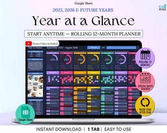 Planner annuale in sintesi Foglio di calcolo Modalità scura Panoramica annuale senza data Fogli Google Calendario annuale e monitoraggio eventi