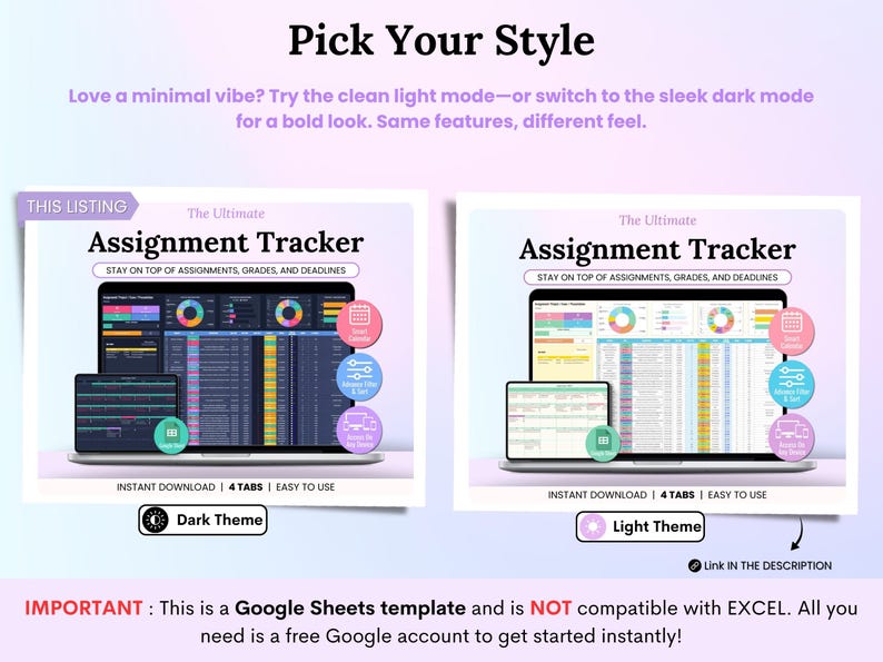 Assignment Tracker Spreadsheet Dark Mode Student Planner Google Sheets ...