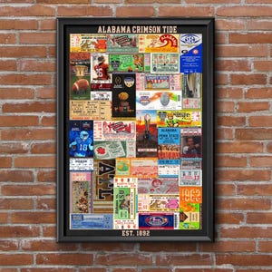 Alabama Crimson Tide Greatest Games Ticket Collage Art Print (11x17 Unframed)