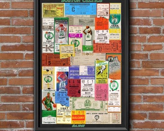 Boston Celtics Greatest Games Ticket Collage Art Print: Basketball Memorabilia (11x17 Unframed)