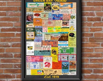Green Bay Packers Greatest Games Ticket Collage Art Print: Football Memorabilia (11x17 Unframed)