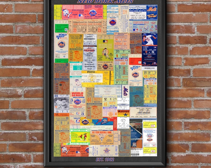 New York Mets Ticket Collage Art Print: Baseball History, Shea Stadium (11x17 Unframed)