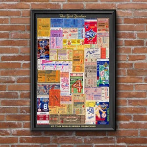 New York Yankees World Series Champions Ticket Collage Art Print: Baseball Memorabilia (11x17 Unframed)