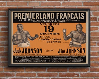 1913 Jack Johnson vs Battling Jim Johnson Boxing Poster 17x11 – Restored Reproduction