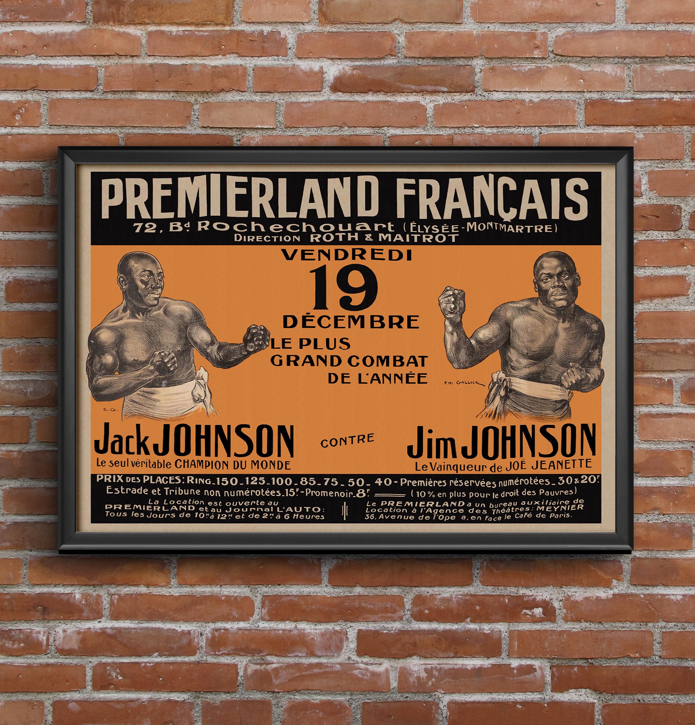 ウォールポスター　ヴィンテージ Johnson & Johnson 1913 Jack Johnson Vs Battling Jim Johnson Boxing Poster 17x11