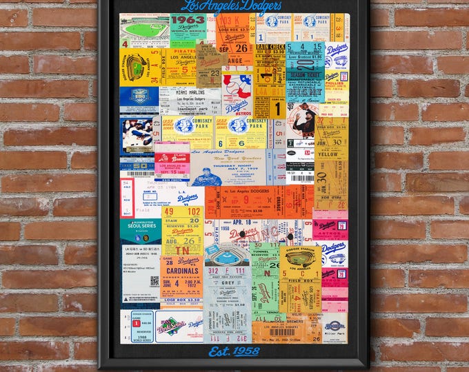 Los Angeles Dodgers Greatest Games Ticket Collage Art Print: Baseball Memorabilia (11x17 Unframed)