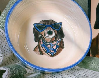 Custom Striped Pet Bowl: Handmade Personalized Dog Cat Photo & Name