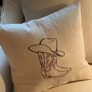 Handmade Cowboy Hat and Boots Pillow Cover | 16x16”