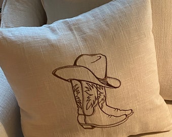 Handmade Cowboy Hat and Boots Pillow Cover | 16x16”