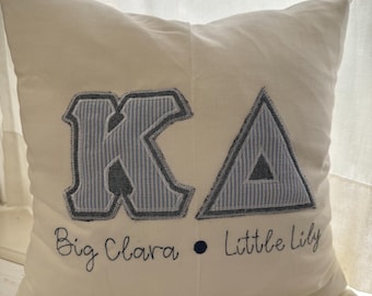 Handmade Sorority Pillow: Greek Letter Linen Pillow Cover, 16x16”
