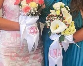 Monogrammed Bouquet Sash: Embroidered Satin Ribbon