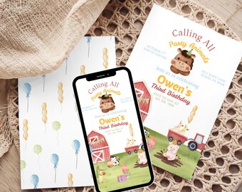 Farm Birthday Invitation: 5x7 and Mobile Digital Download, Editable Canva Barn Invite