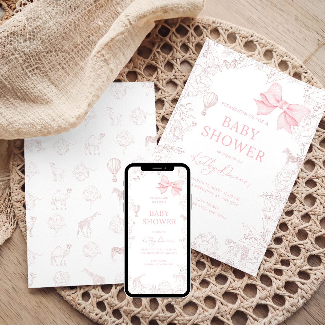 Editable Baby Shower Invitation Canva Template 5x7 | Pink Floral ...