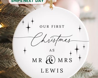 First Christmas as Mr & Mrs Decoration, Married First Christmas Decoration, First Christmas Married Keepsake Bauble Gifts Ceramic Ornament