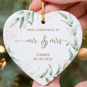 Personalized Mr & Mrs Ceramic Christmas Ornament: First Christmas Married