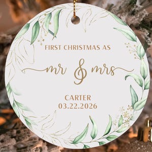 Personalized Mr & Mrs Ceramic Christmas Ornament: First Christmas Married