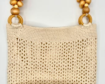 Handmade Crochet Cotton Tote Bag | Cream Shoulder Bag