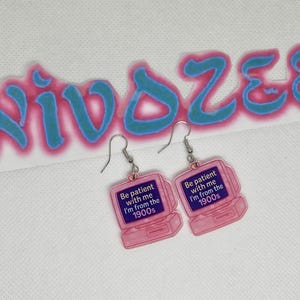 Vintage Pink PC Earrings, 90s Nostalgia Tech Jewelry, Y2K Accessories