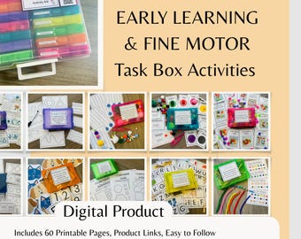 Fine Motor Activities and Task Box Kit, Preschool & Kindergarten Learning Printables, Early Learning Activity Bundle