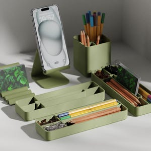 Modern Green Desk Organizer Set – Minimal Office Storage