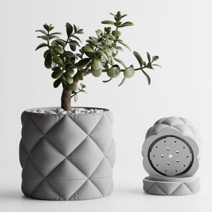 Quilted Cushion Planter + Drip Tray – Modern Padded-Style Plant Pot