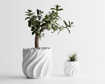 3D Printed Curved Rib Plant Pot – Modern Wave Design Succulent Planter