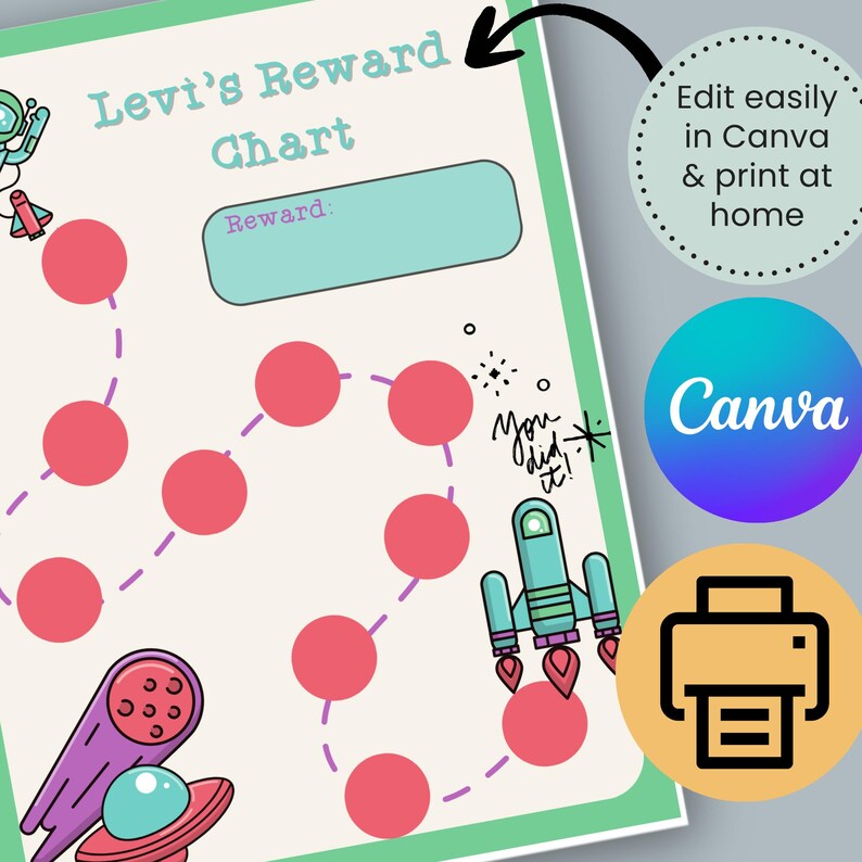 Path Incentive Chart Reward Chart for Kids Editable Space Sticker Chart ADHD Behavior ...