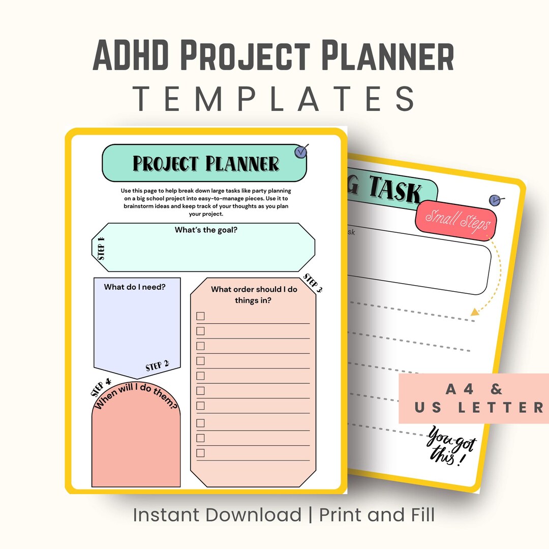 ADHD Printable Task Planner PDF Template | Project & Daily Planner for ...