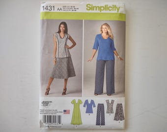 Simplicity Sewing Pattern 1431, women's dress, tunic, pants, and skirt