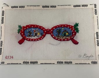 Occhiali di Natale di Elaine Magnin, tela ricamata a punto croce