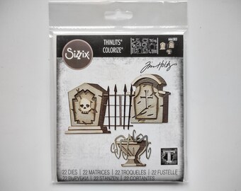 Spooky Tombstones 22 set papieren stansvormen, door Jim Holtz, Sizzix Thinlits Colorize, 666383