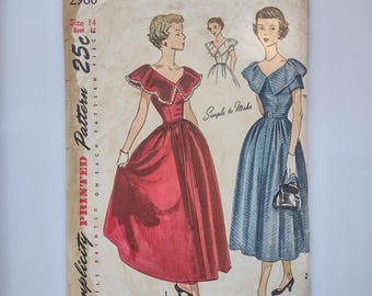Vintage Simplicity Sewing Pattern 2960, teens' dress from 1950s