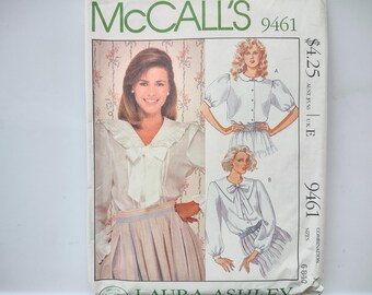 Vintage McCall's Sewing Pattern 9461, misses' buttoned blouse with collar variations, from 1985
